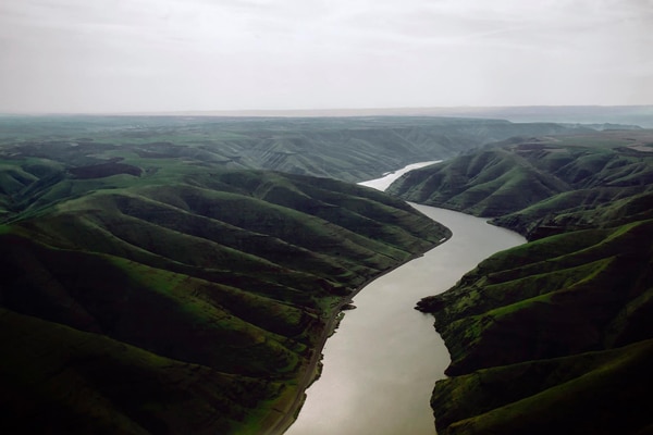 Behind the camera aerial view of Snake River